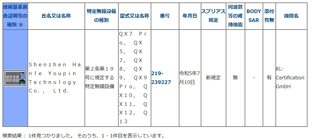 　総務省のデータベースで確認……確かに技適を取得した形跡がある